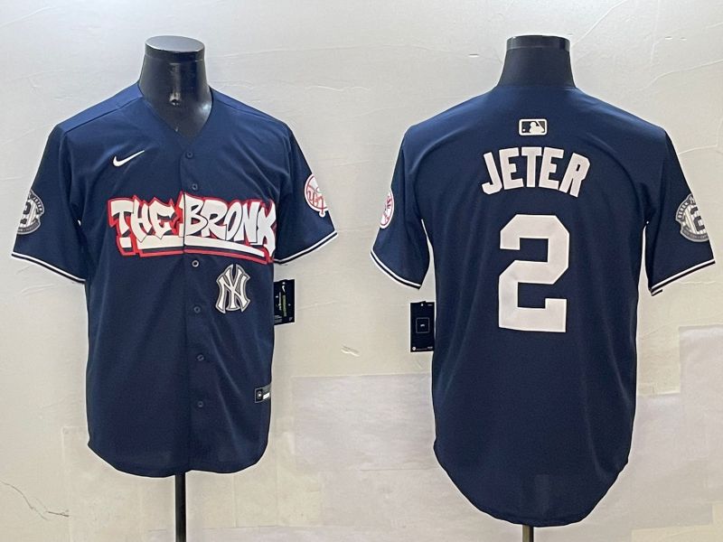Men New York Yankees #2 Jeter Drak Blue four generations Joint Name 2025 Nike MLB Jersey style 7